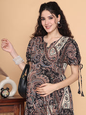 Black Floral Cotton Maternity Dress