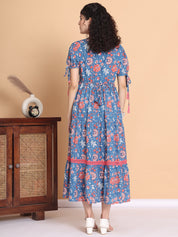 Blue Floral Cotton Maternity Dress