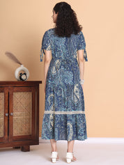 Blue Printed Cotton Maternity Dress