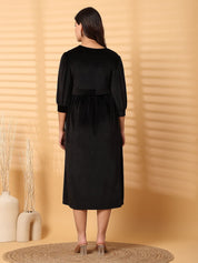 Black Solid Velour Maternity Dress