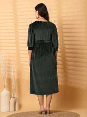 Green Solid Velour Maternity Dress