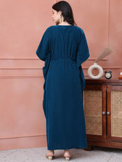 Teal Solid Velvet Maternity Kaftan Dress