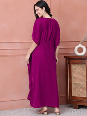 Pink Solid Velvet Maternity Kaftan Dress