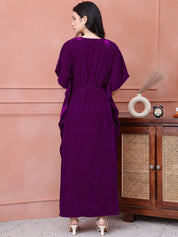 Purple Solid Velvet Maternity Kaftan Dress