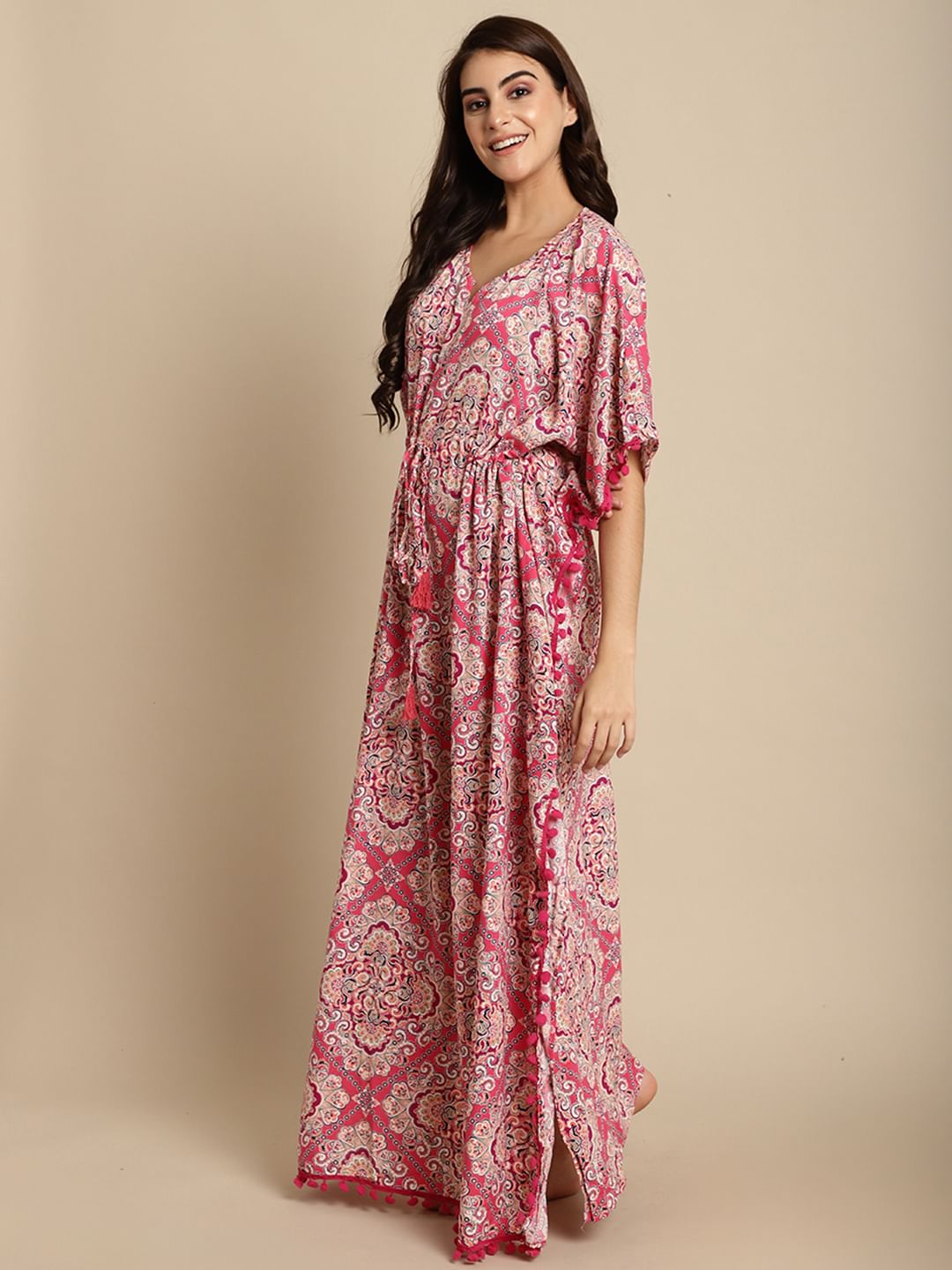Pink Printed Rayon Kaftan