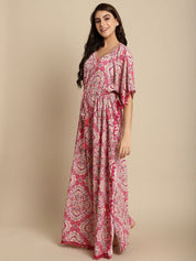Pink Printed Rayon Kaftan