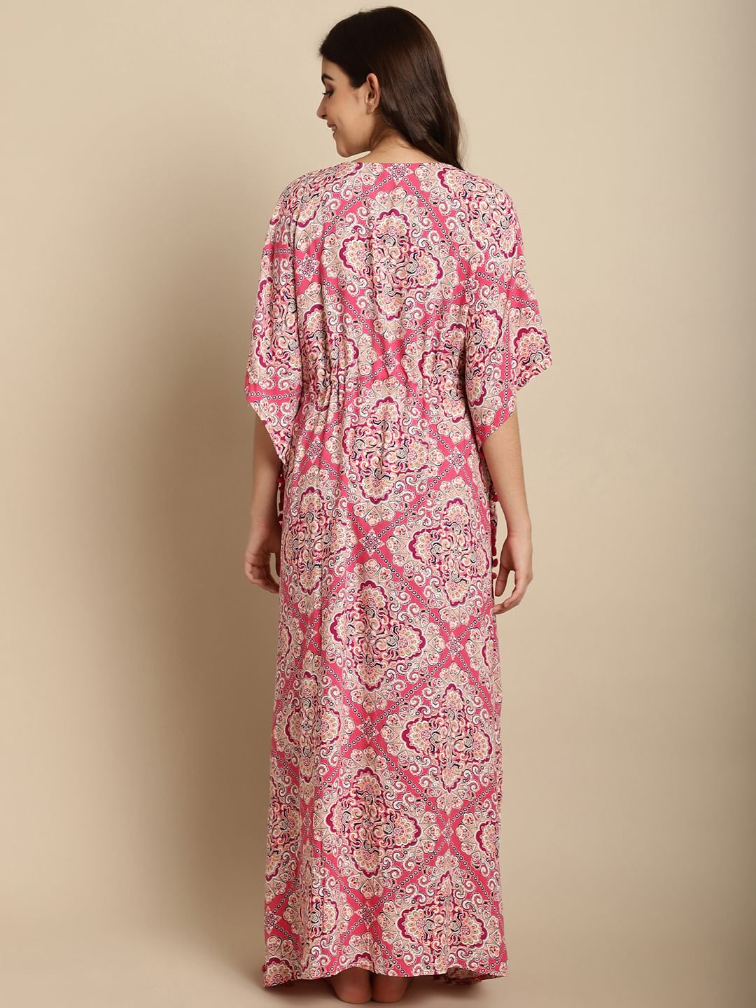 Pink Printed Rayon Kaftan