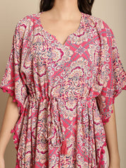 Pink Printed Rayon Kaftan