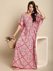 Pink Printed Rayon Kaftan