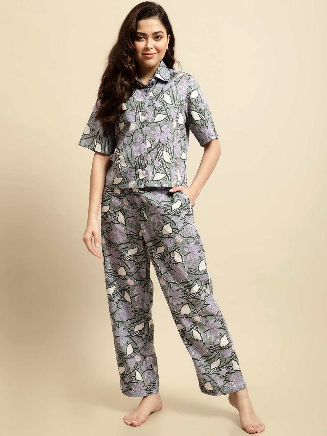 Green Sanganeri Handblock Floral Print Co-ord Set