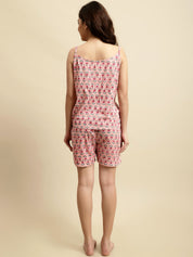 Pink Sanganeri Floral Print 3 Piece Night Suit
