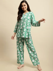 Turquoise Green & White Block Print Co-ord Set