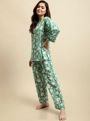 Turquoise Green & White Block Print Co-ord Set