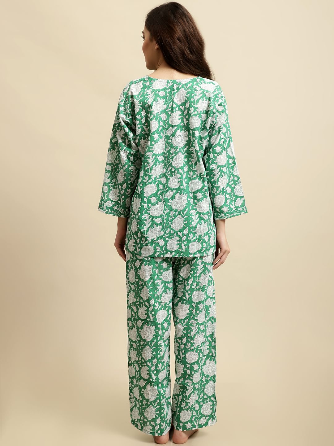 Turquoise Green & White Block Print Co-ord Set