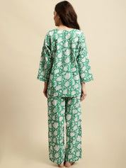 Turquoise Green & White Block Print Co-ord Set
