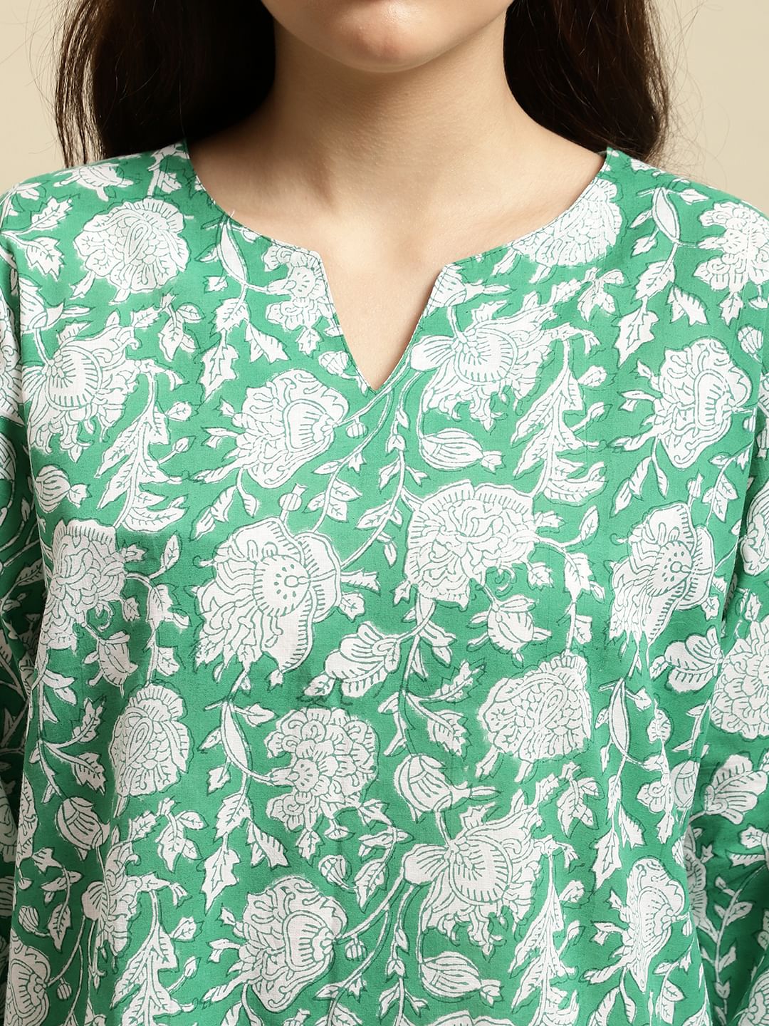 Turquoise Green & White Block Print Co-ord Set