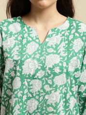 Turquoise Green & White Block Print Co-ord Set