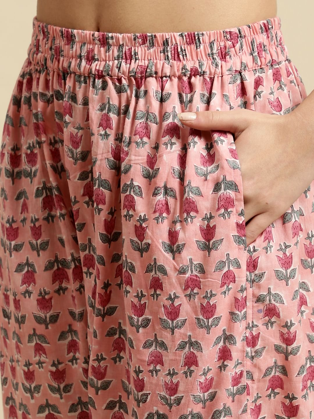 Pink Handblock Floral Print Co-Ord Set