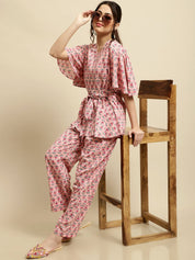 Pink Handblock Floral Print Co-Ord Set