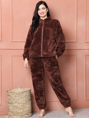 Brown Faux Fur Winter Night Suit