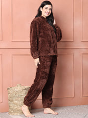 Brown Faux Fur Winter Night Suit