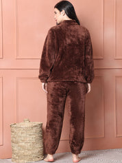 Brown Faux Fur Winter Night Suit