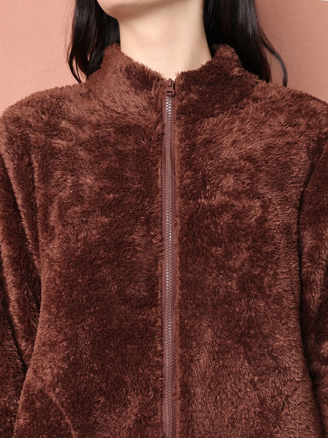 Brown Faux Fur Winter Night Suit