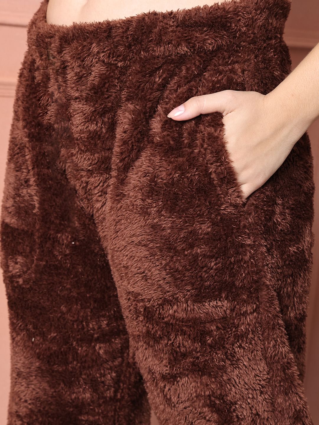 Brown Faux Fur Winter Night Suit