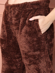 Brown Faux Fur Winter Night Suit