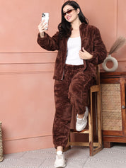 Brown Faux Fur Winter Night Suit