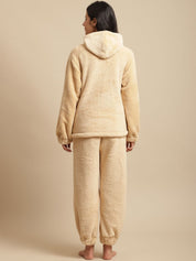Beige Faux Fur Winter Night Suit