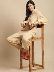 Beige Faux Fur Winter Night Suit