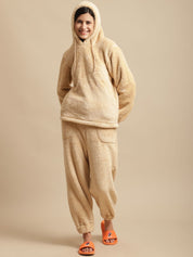 Beige Faux Fur Winter Night Suit