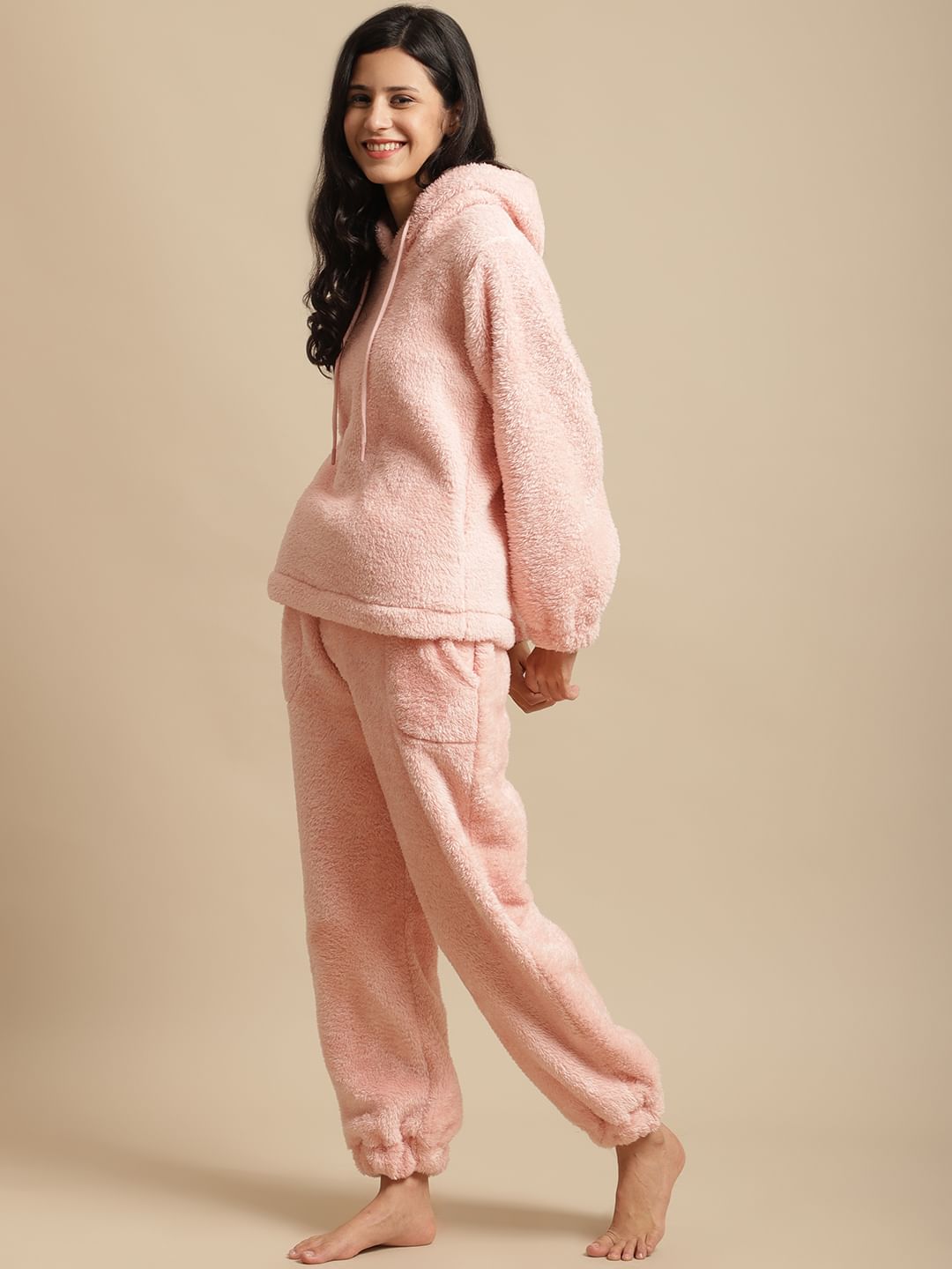 Ligth Pink Faux Fur Winter Night Suit