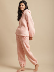 Ligth Pink Faux Fur Winter Night Suit