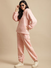 Ligth Pink Faux Fur Winter Night Suit
