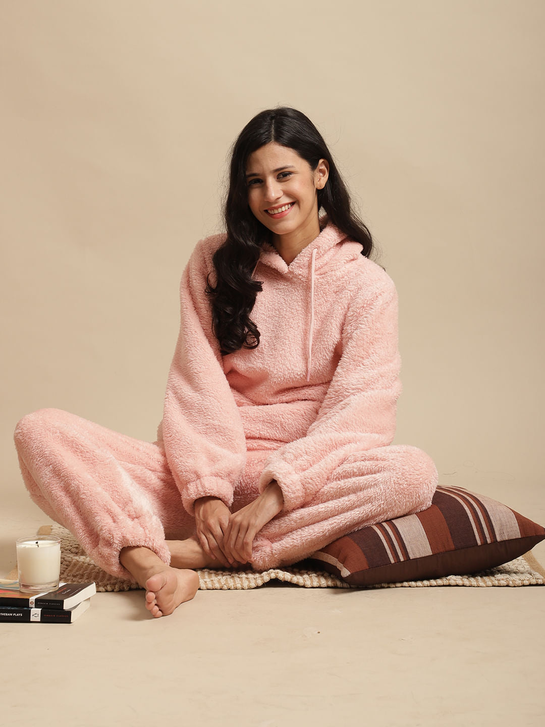 Ligth Pink Faux Fur Winter Night Suit