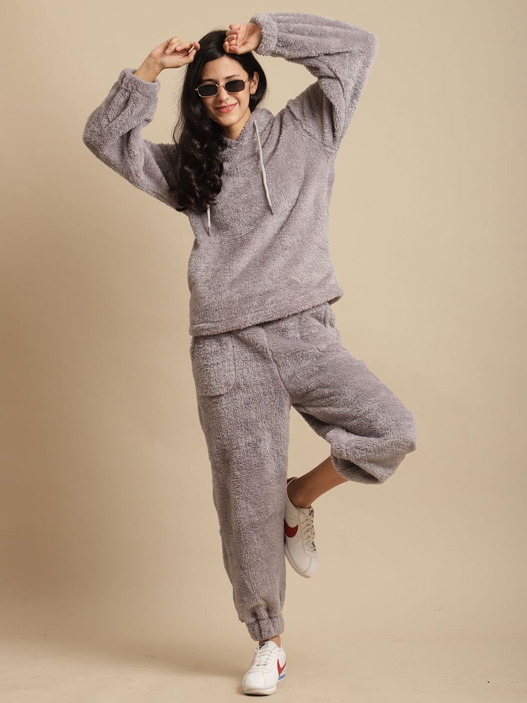 Grey Faux Fur Winter Night Suit
