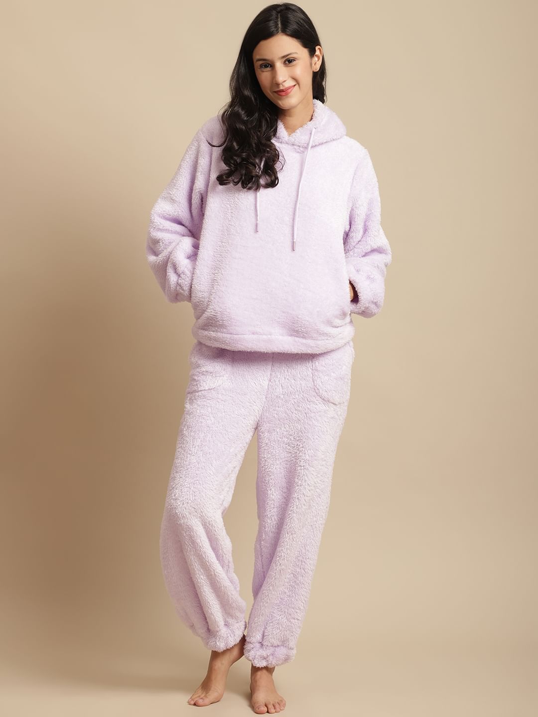 Lavender Faux Fur Winter Night Suit