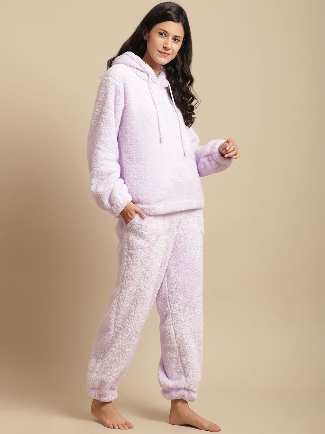 Lavender Faux Fur Winter Night Suit