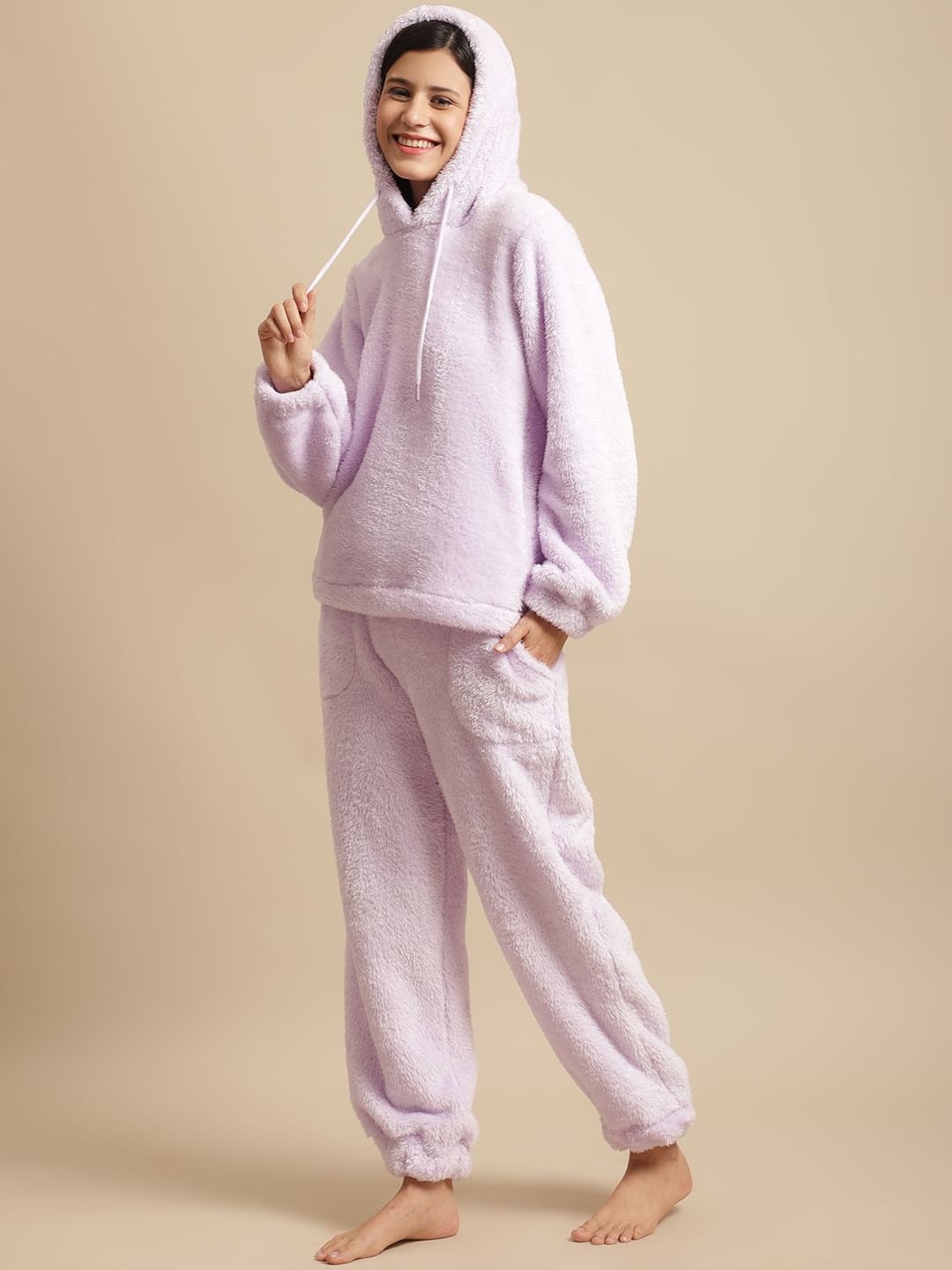 Lavender Faux Fur Winter Night Suit