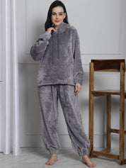 Grey Faux Fur Winter Night Suit