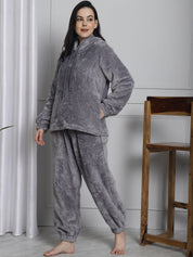 Grey Faux Fur Winter Night Suit