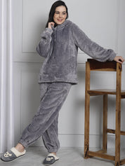Grey Faux Fur Winter Night Suit