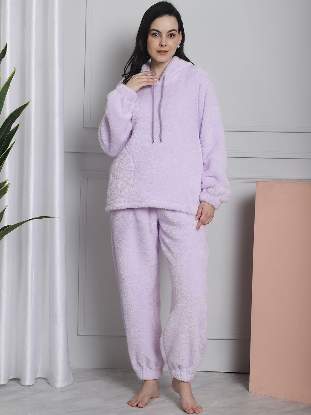 Lilac Faux Fur Winter Night Suit