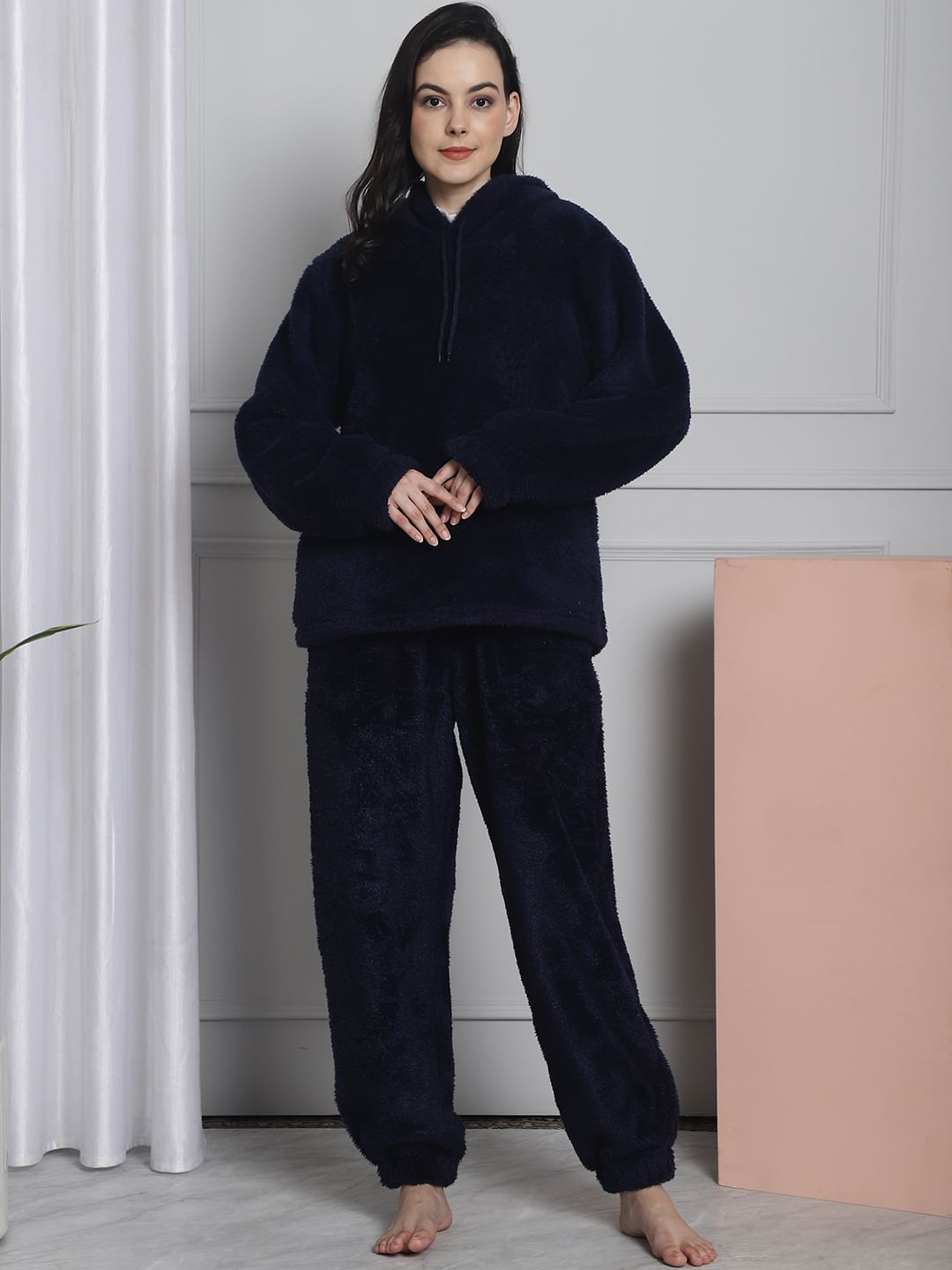 Navy Faux Fur Winter Night Suit