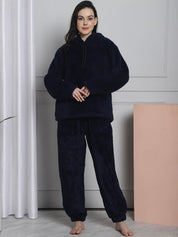 Navy Faux Fur Winter Night Suit