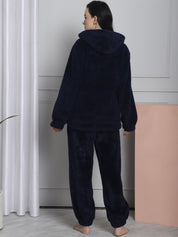 Navy Faux Fur Winter Night Suit