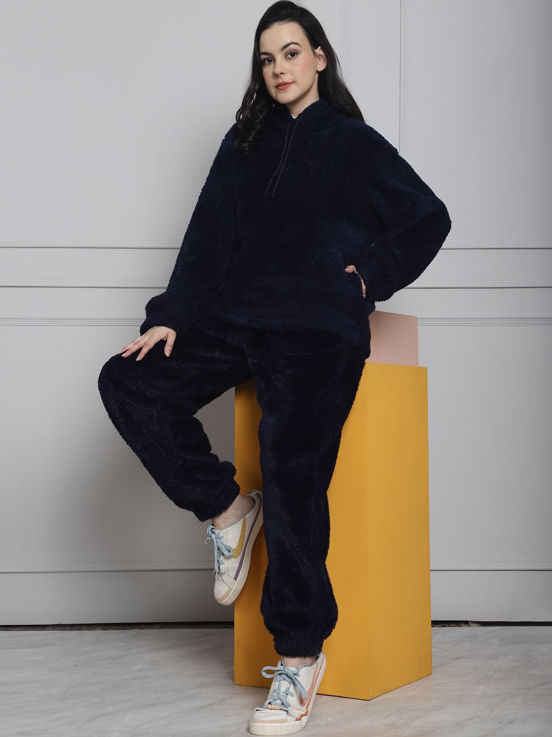 Navy Faux Fur Winter Night Suit