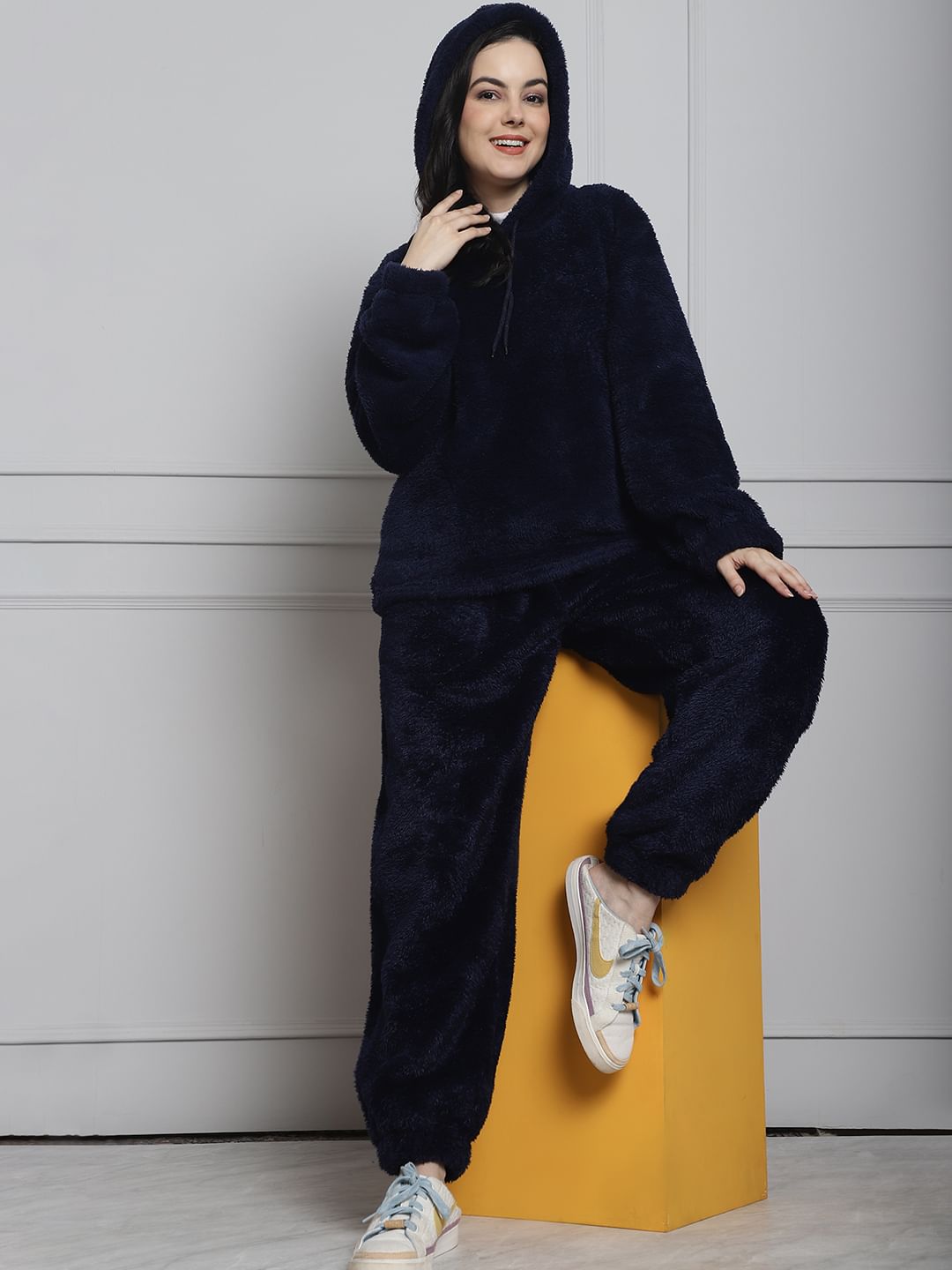 Navy Faux Fur Winter Night Suit